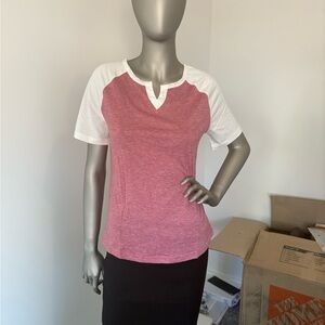 Women's Two-Tone Raglan Top - Pink and White